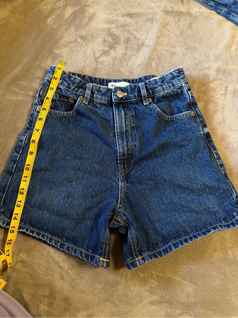 Zara Dark Blue High-Rise Denim Shorts
